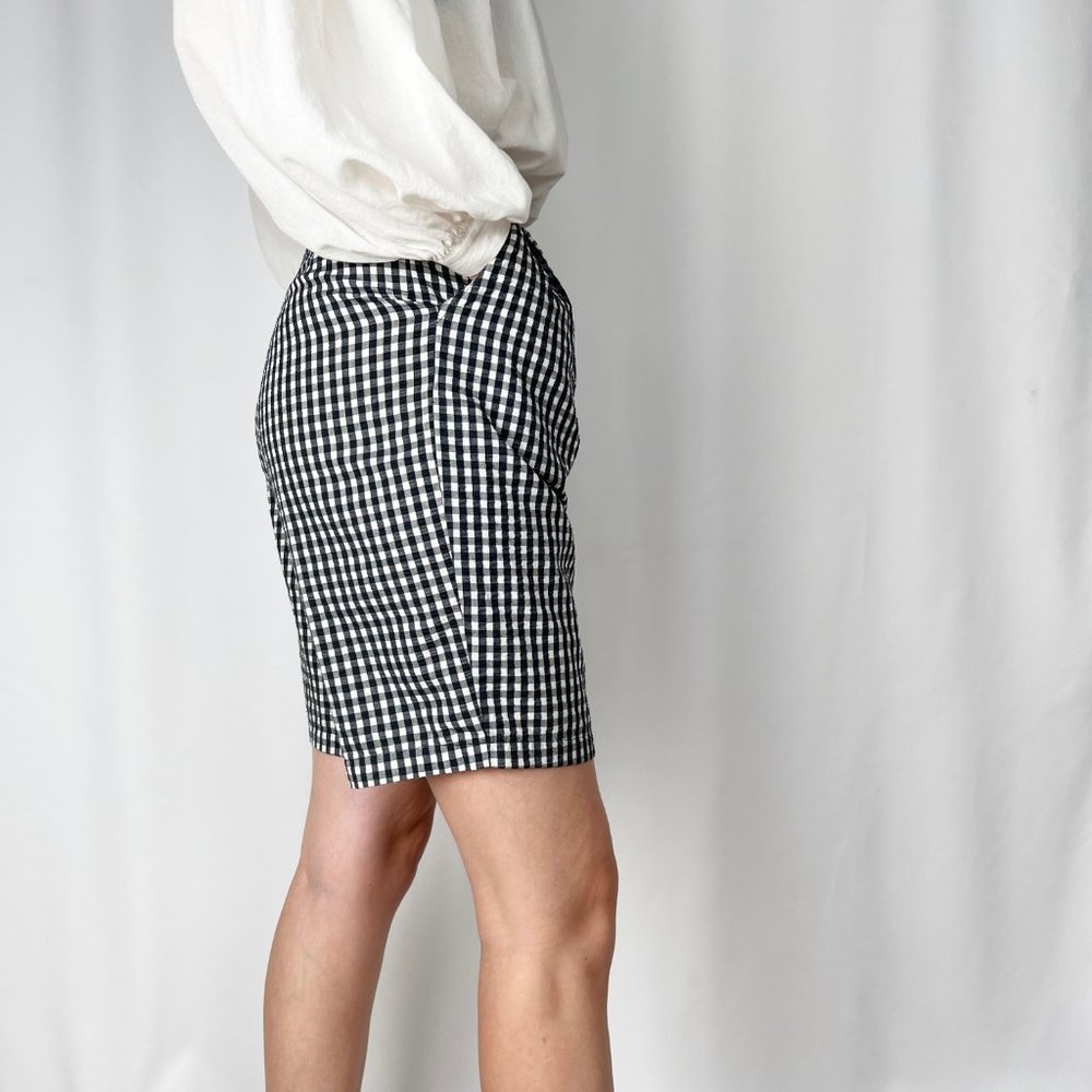 Vintage High Waisted Gingham Plaid Pleated Long Mom Shorts Bermuda Picnic Check - Picture 3 of 8